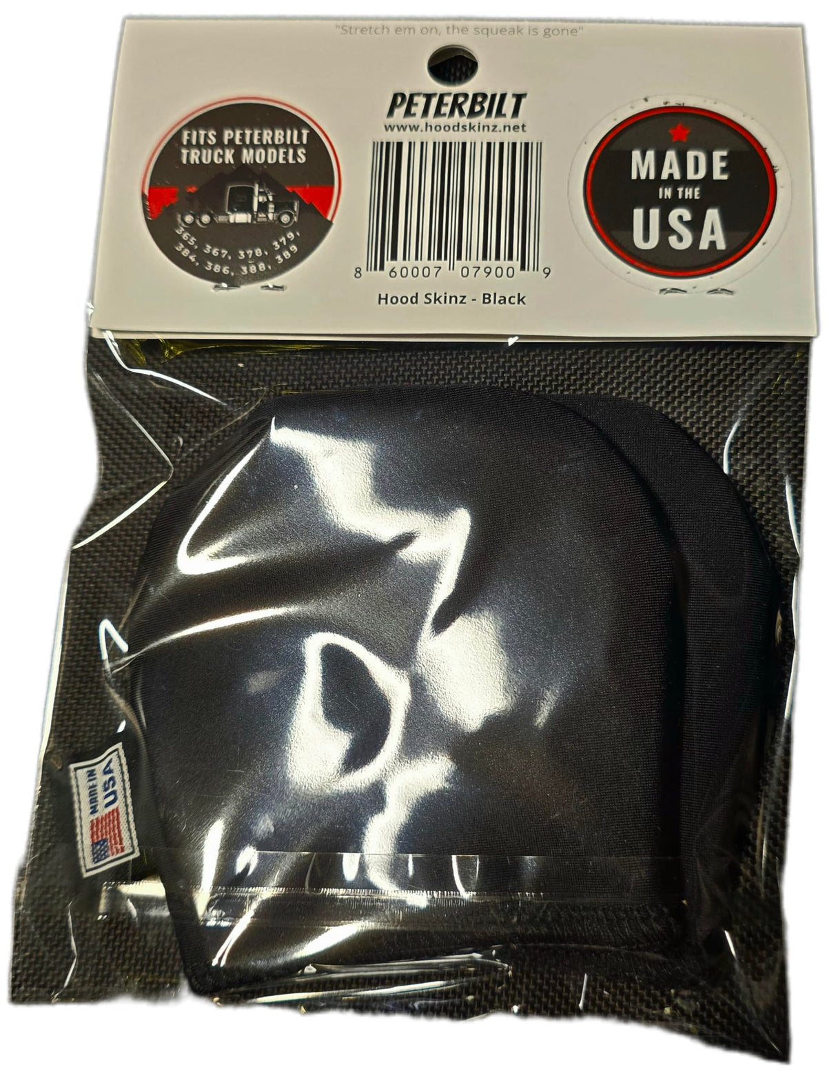 Hood Skinz Black Single Pair - Hood Skinz are a low-friction sleeve, handcrafted in the USA, to fit the upper hood supports of your Peterbilt 365, 367, 378, 379, 384, 386, 388, and 389 models.
