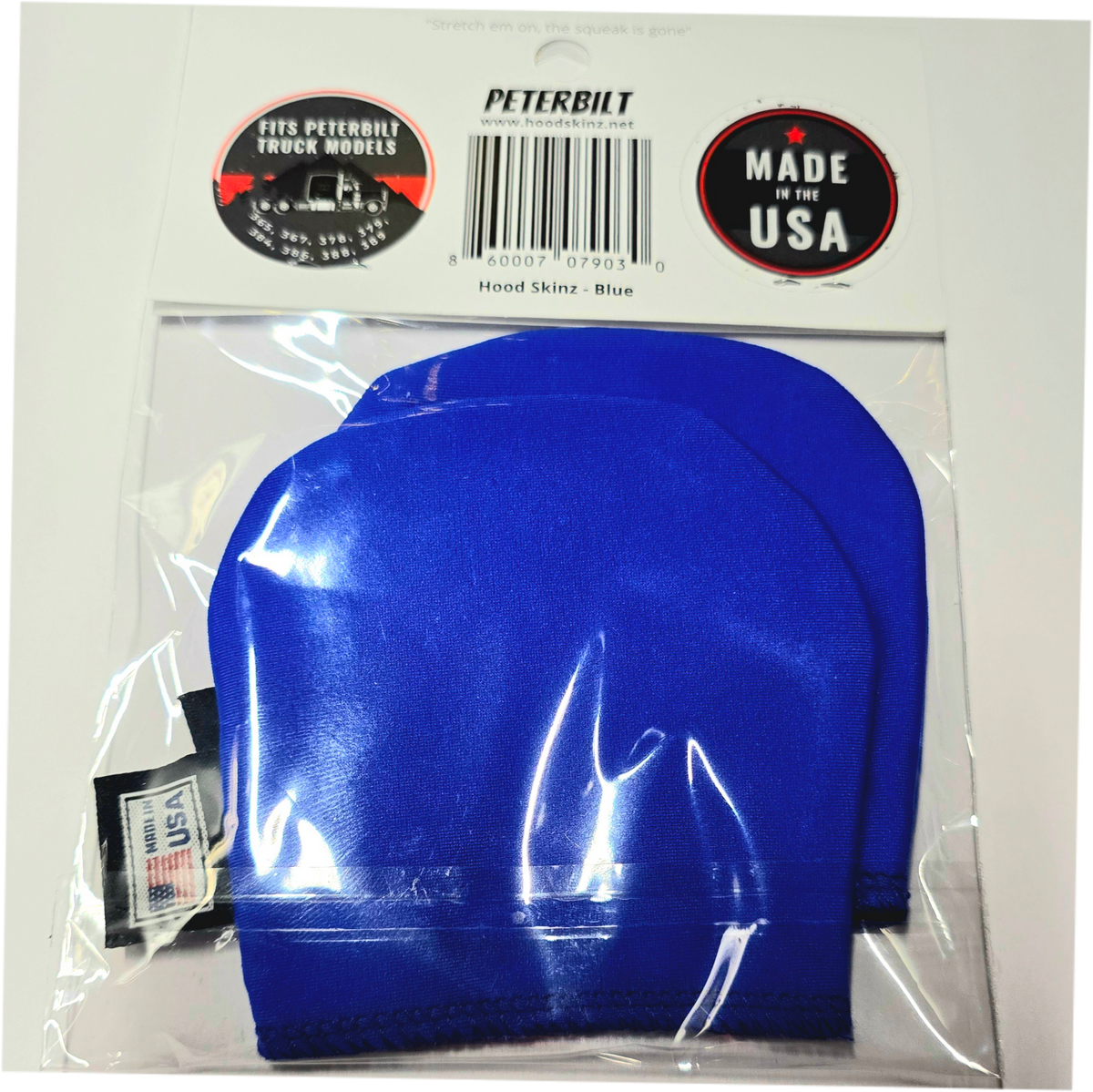 Hood Skinz Blue Single Pair - Hood Skinz are a low-friction sleeve, handcrafted in the USA, to fit the upper hood supports of your Peterbilt 365, 367, 378, 379, 384, 386, 388, and 389 models.