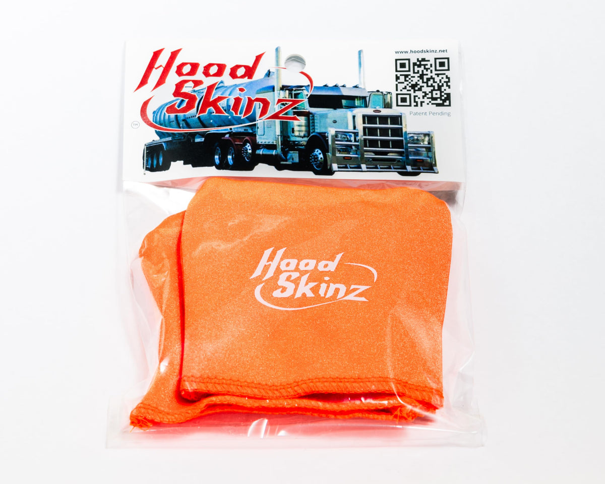 Hood Skinz Neon Orange Single Pair - Hood Skinz are a low-friction sleeve, handcrafted in the USA, to fit the upper hood supports of your Peterbilt 365, 367, 378, 379, 384, 386, 388, and 389 models.